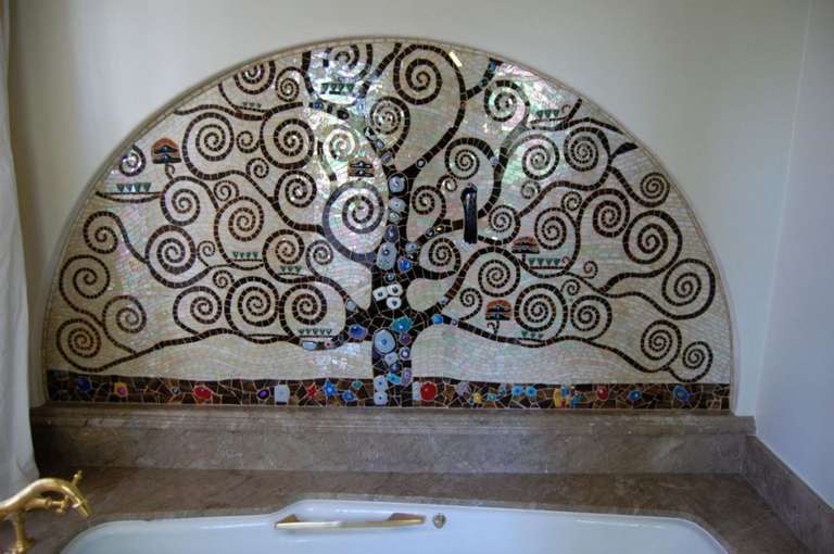 Tree of Life.  2012  Cement board, stained glass, glass fusions & millefiori.  22 sq. ft.