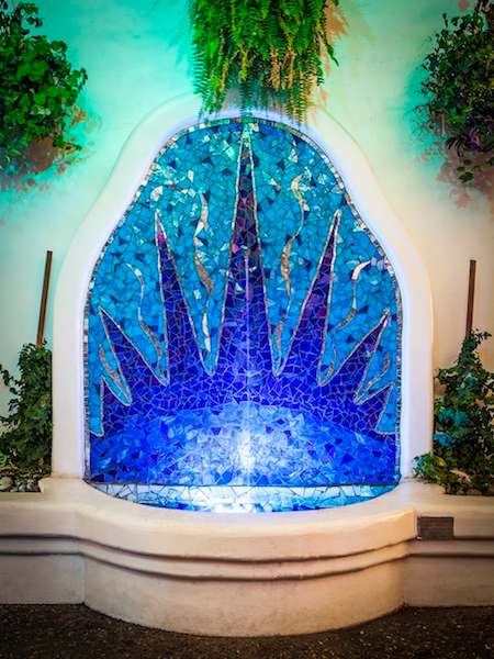 Eos, Rising Dawn Fountain. 2006  Stained glass, mirror.  Epoxy grout. 25' sq ft.